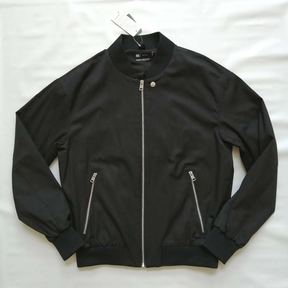 Piqué Fabric Black Bomber Jacket Small NWT
